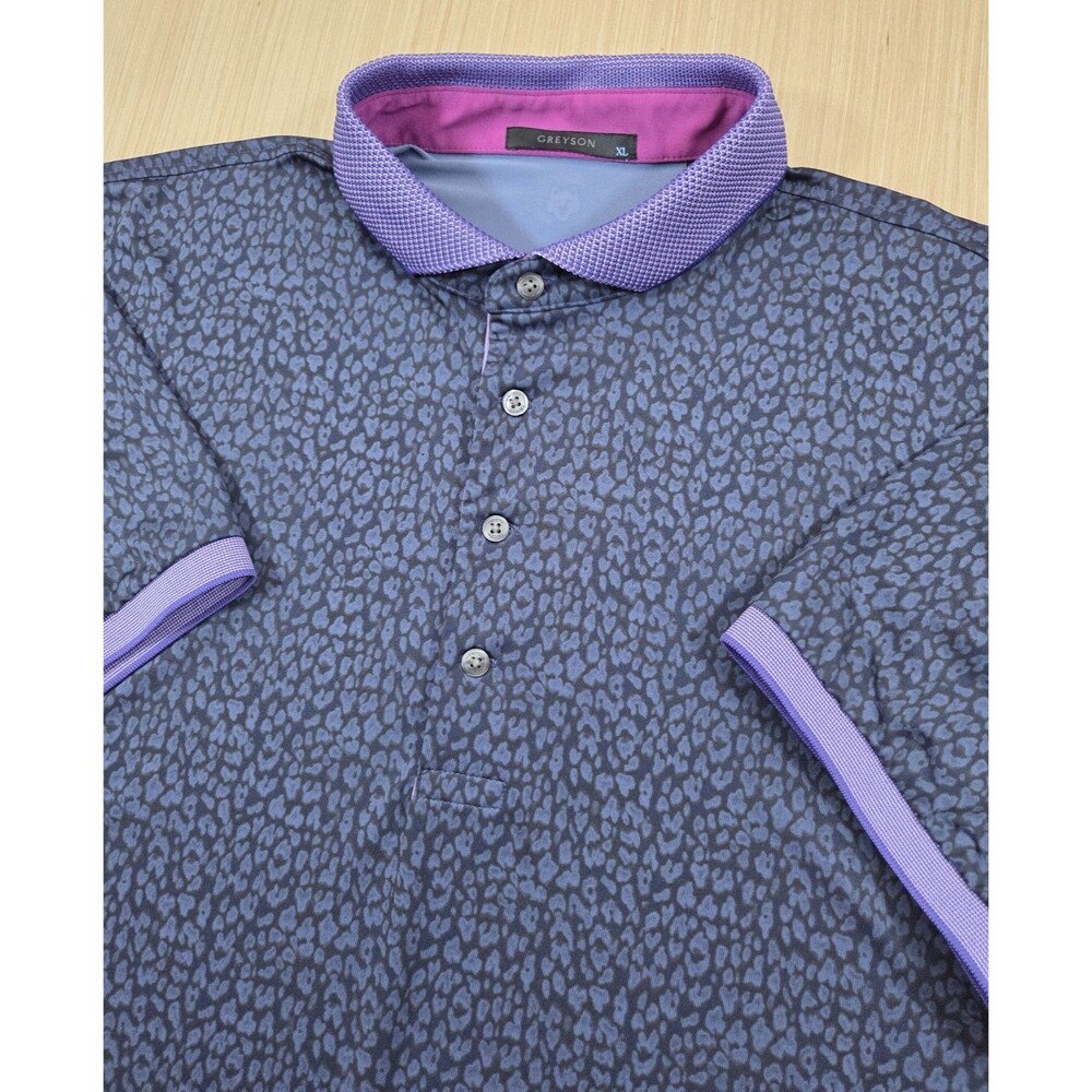 Greyson Polo Shirt Men's XL Indigo Purple Animal Cheetah Print Golf Performance